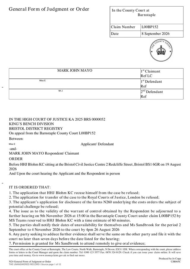 N24 source page 1: paragraphs 1 to 7, including the N260 disclosure refusal.