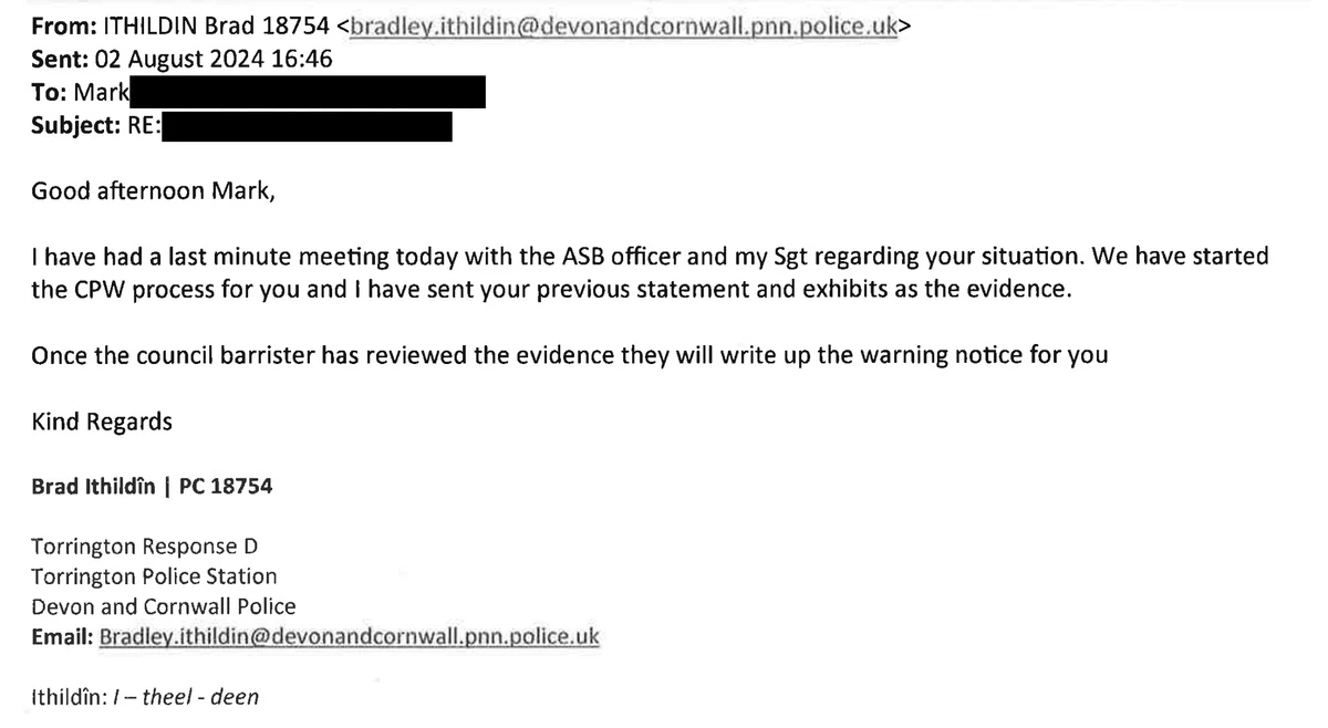 2 August 2024, 16:46 · A meeting, an evidence referral, a warning: correspondence excerpt from Miss E’s appeal bundle.
