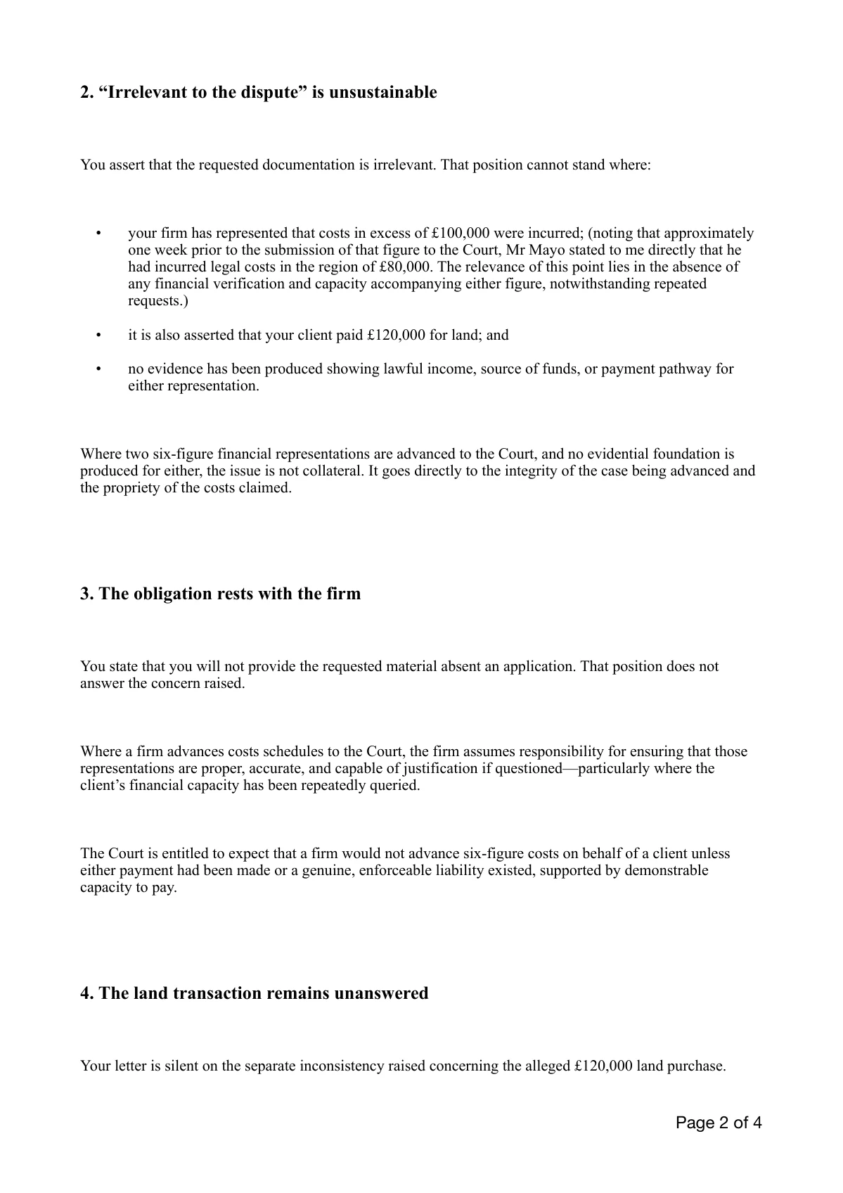 Mr J · January 2026 reply: The challenge: the refusal does not answer the substance. Page 2 of 4.