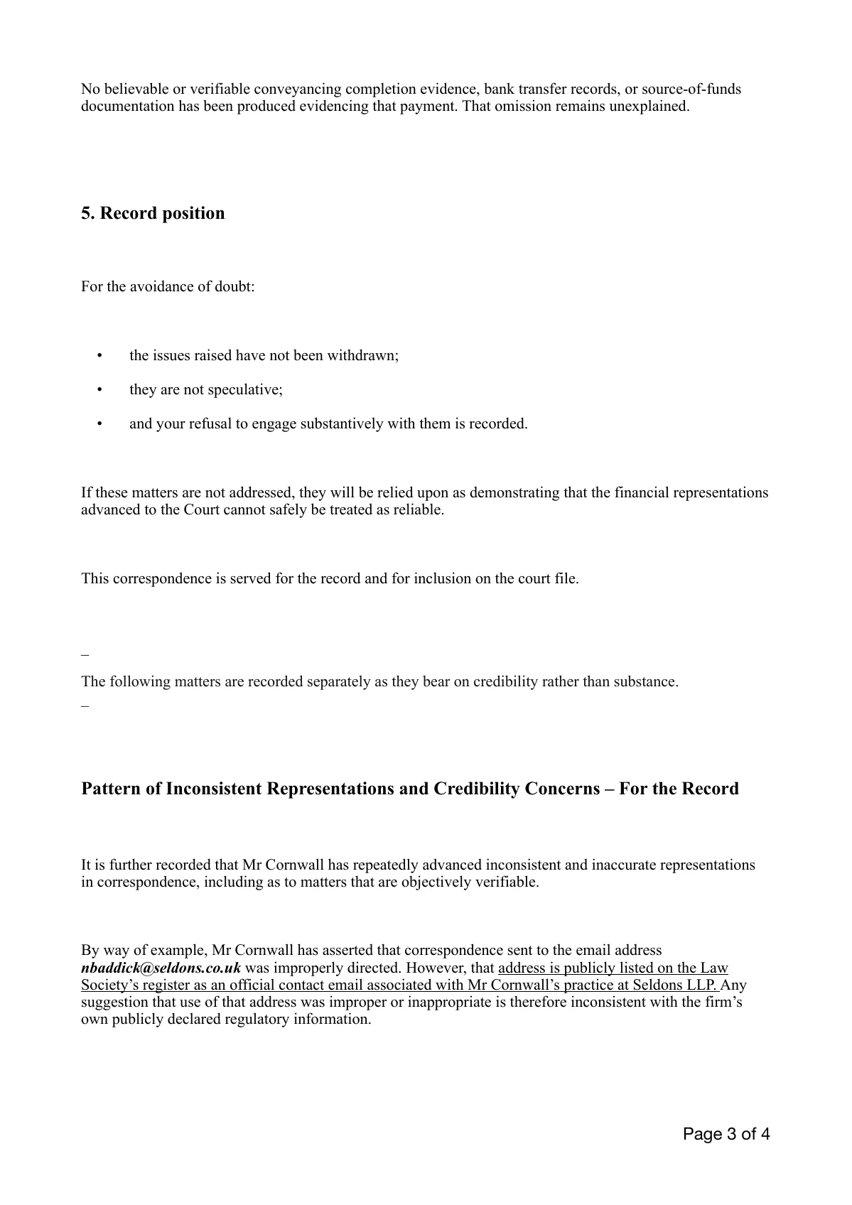 Mr J · January 2026 reply: The challenge: the refusal does not answer the substance. Page 3 of 4.