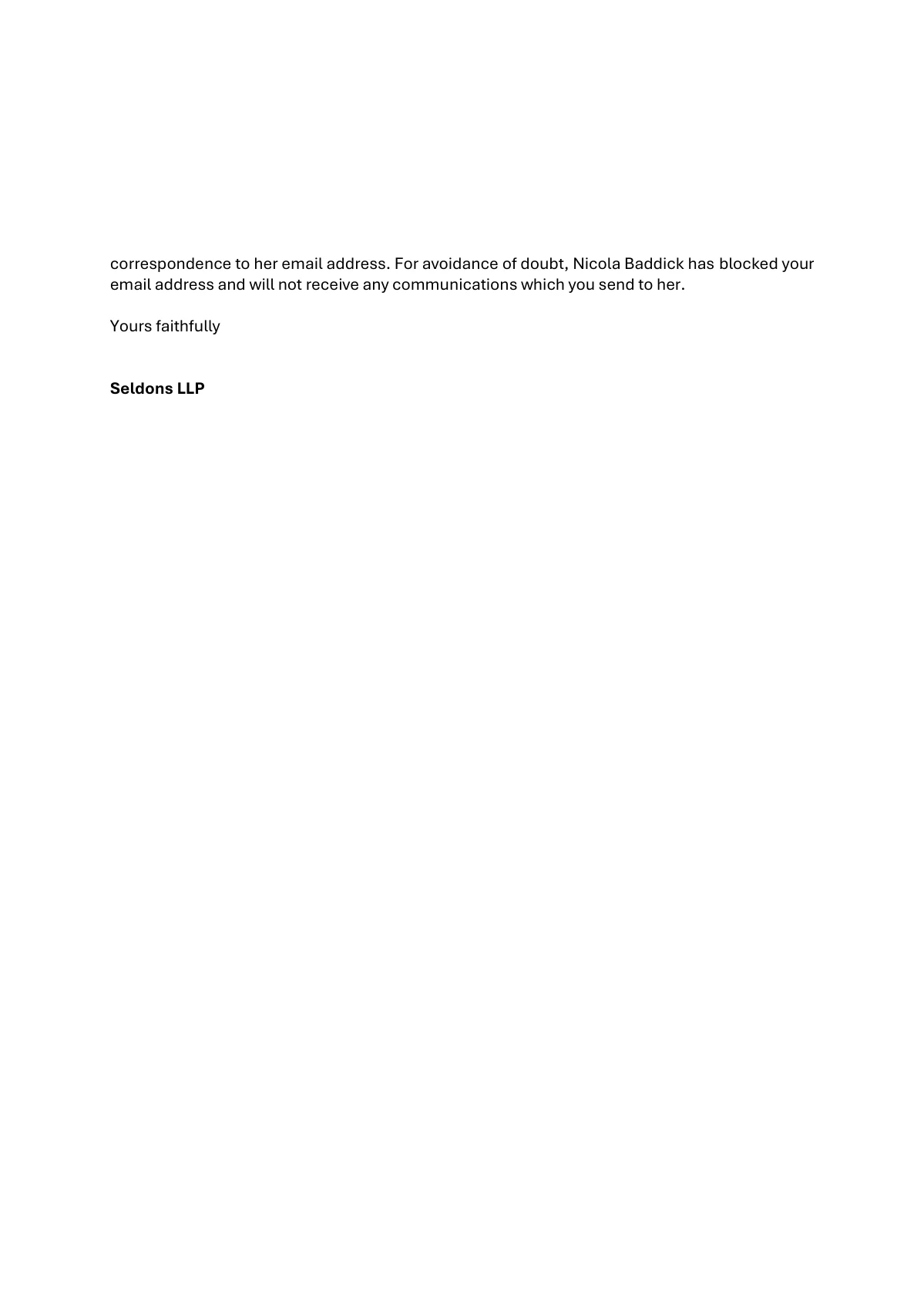 Seldons LLP · 9 January 2026: The response: disclosure refused. Page 2 of 2.