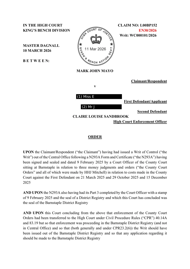Sealed 10 March order, page 1.