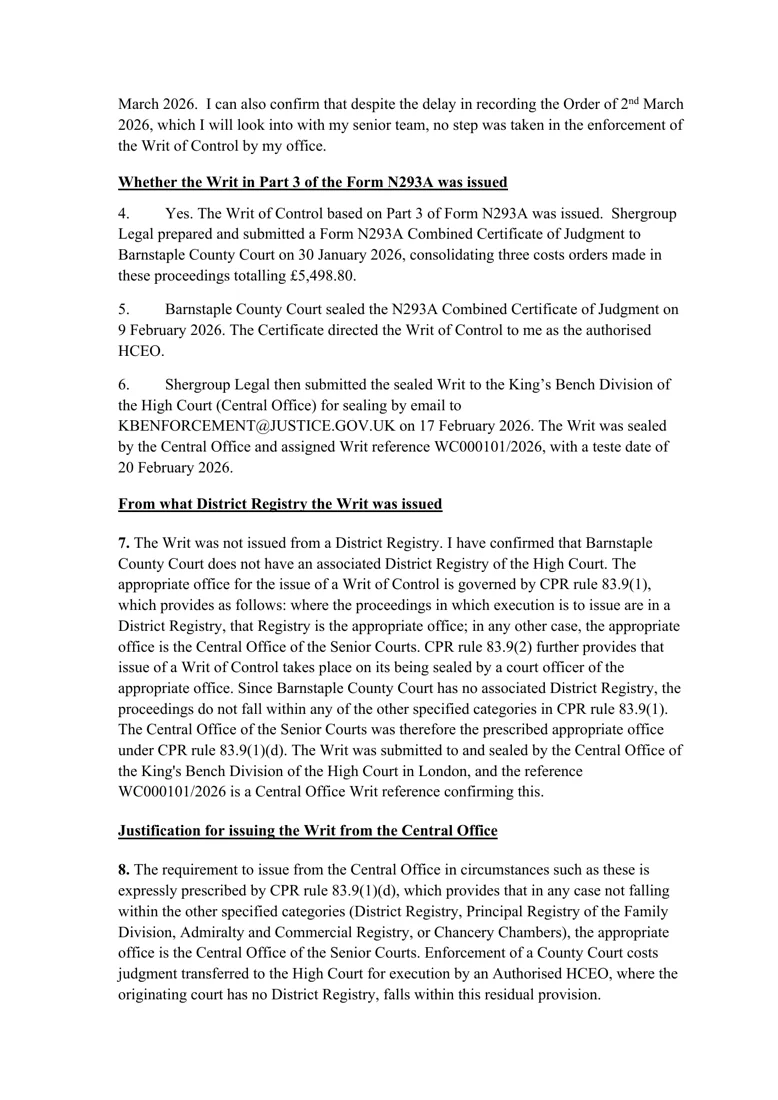 Sandbrook’s 8 March statement: paragraphs 7–8 on the issuing registry.